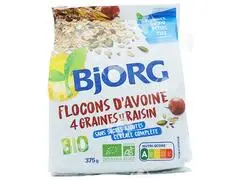 Flocons d'Avoine 4 Graines et Raisins Bio Sans Sucres Ajoutés Bjorg 375g