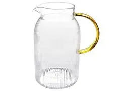 Pichet Verre Kasa Transparent Rayé Manche Jaune 1,4L