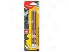 Crayons Graphite HB Bouts Gommes 3 pièces