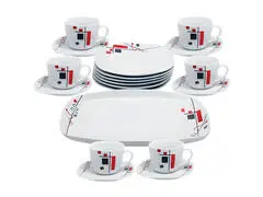Service Vaisselle en Porcelaine New Era Rouge 19 Pièces
