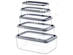 Set de 5 Boîtes Alimentaires Carrées Plastique 0,33/0,53/0,85/1,3/2,1L