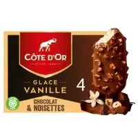 Glaces Bâtonnets Vanille Chocolat Lait et Noisette COTE D'OR