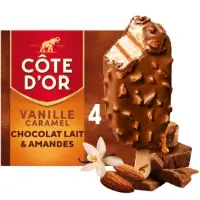 Glaces Bâtonnets Vanille Sauce Caramel Chocolat et Amandes COTE D'OR