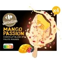 Glaces Bâtonnets Mangue Passion Chocolat Blanc et Fruits Rouges CARREFOUR SENSATION