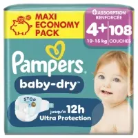 Couches Bébé 10-15kg Taille 4+ Baby-Dry PAMPERS