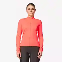Maillot manches longues vélo route femme 100 corail