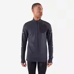 T-shirt zip chaud manches longues de running Homme - KIPRUN Run 900 Warm Noir