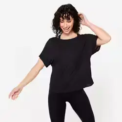 T-shirt danse moderne, manches courtes fluides femme, noir fumé
