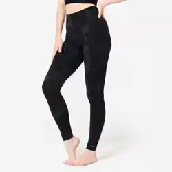 Legging de danse taille haute et ceinture plate femme, imprimé noir