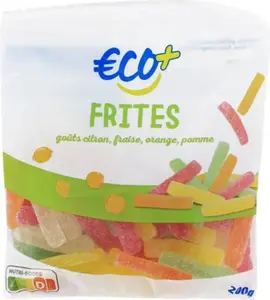 Gélifiés frites goûts citron, fraise, orange, pomme - 200 g - ECO +