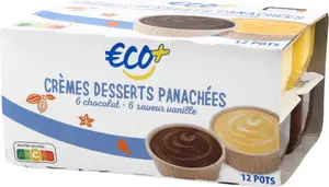 Crème dessert chocolat et vanille - 12 x 125 g - ECO +