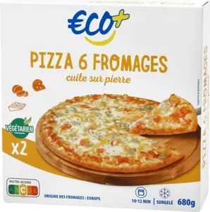 Pizza 6 fromages cuite sur pierre x 2 - 680 g - ECO +