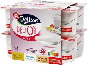 Yaourt aromatisé panaché 0% Mat. Gr. - 12 x 125 g - DELISSE