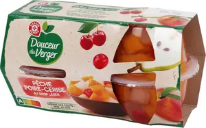 Coupelles pêches poires cerises au sirop léger - 4 x 70 g - DOUCEUR DU VERGER
