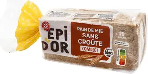 Pain de mie sans croute complet x20 - 500 g - EPI D'OR