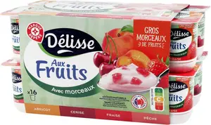 Yaourt aux fruits avec de gros morceaux - 16 x 125 g - DELISSE