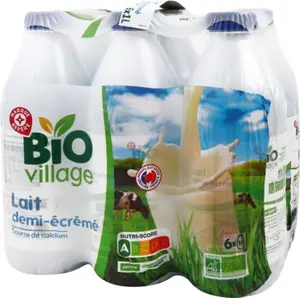 Lait demi écrémé bio en bouteille - 6 x 1 l - BIO VILLAGE