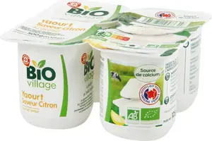 Yaourt au lait entier au citron bio - 4 x 125 g - BIO VILLAGE