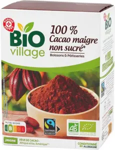 100% cacao maigre sans sucres bio Max Havelaar - 250 g - BIO VILLAGE