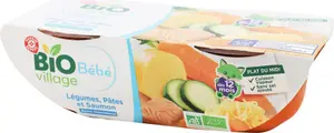 Ticket E.Leclerc avec la carte Bol légumes, pâtes et saumon dès 12 mois bio - 2 x 200 g - BIO VILLAGE
