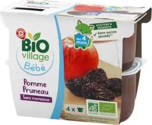 Purée pomme pruneaux dès 4 mois bio - 4 x 100 g - BIO VILLAGE
