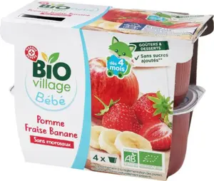 Purée pomme fraise banane dès 4 mois bio - 4 x 100 g - BIO VILLAGE
