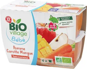 Purée pomme carotte mangue dès 6 mois bio - 4 x 100 g - BIO VILLAGE