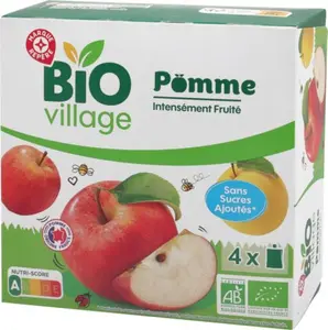 Gourdes sans sucres ajoutés pomme bio - 4 x 90 g - BIO VILLAGE