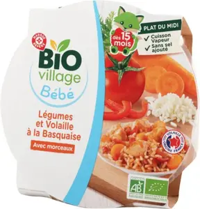Assiette légumes et volaille à la basquaise dès 15 mois bio - 250 g - BIO VILLAGE