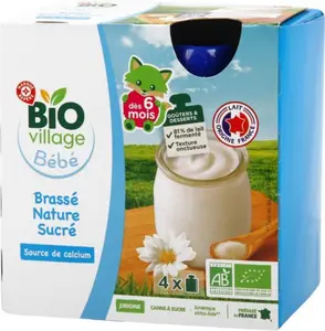Gourdes brassées nature sucrées dès 6 mois bio - 4 x 85 g - BIO VILLAGE