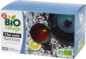 Thé noir earl grey aromatisé bergamote bio 20 sachets - 36 g - BIO VILLAGE