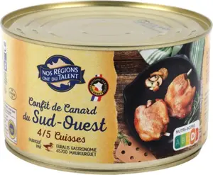 confit de Canard I.G.P. Sud-Ouest 4-5 cuisses - 750 g - NOS REGIONS ONT DU TALENT