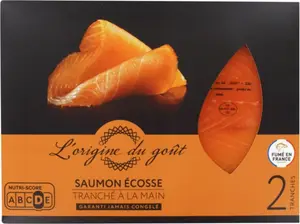 Saumon Atlantique élevé en Ecosse fumé à la ficelle x 2 tranches - 70 g - L'ORIGINE DU GOUT