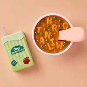 Coffret repas soupe alphabet et jus de pomme magiques pour poupée