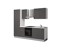 Cuisine complète montée avec électroménager L.255 cm grise, All In Sophia