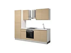 Cuisine complète montée All in Carla imitation chêne L. 255 cm avec électroménager