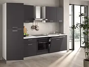 Cuisine complète montée All in Sophia gris anthracite L. 285 cm avec électroménager