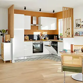 Cuisine complète montée All in Mimosa blanc L. 375 cm avec électroménager