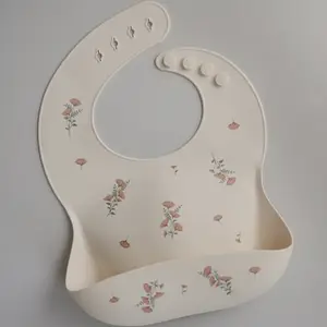 Bavoir à poche en silicone Pink Flowers