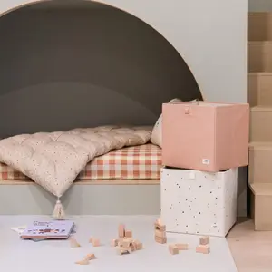 Cube de rangement en tissu recyclé Terrazzo crème