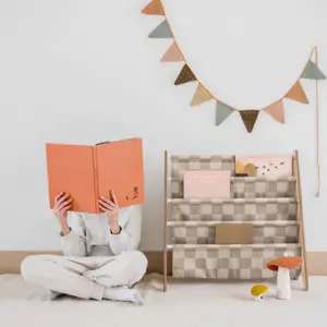 Bibliothèque en tissu recyclé Damier beige