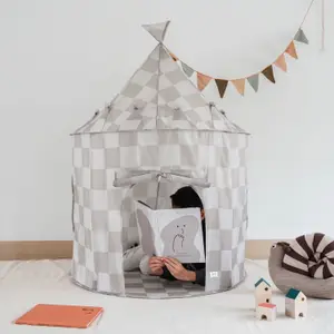Tente de jeu en tissu recyclé Damier beige
