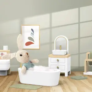 Salle de bain pour maison de poupée avec lapin
