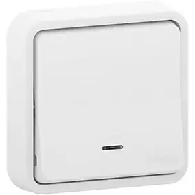 Interrupteur poussoir lumineux étanche complet encastré Schneider Electric Mureva Styl blanc