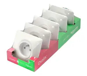 Lot de 5 prises 2P+T blanc avec plaques "Ovalis" blanc