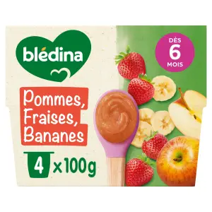 BLEDINA Petit pot dessert pommes fraises bananes dès 6 mois 4x100g