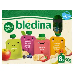 BLEDINA Assortiment gourdes dessert purée de fruits dès 6 mois 8x90g