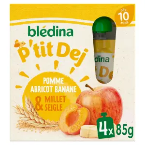 BLEDINA P'tit Dej gourdes pomme abricot banane millet & seigle dès 10 mois 4x85g
