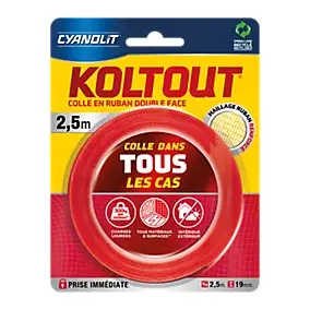 Ruban adhésif double face Cyanolit Koltout 2,5 m x 19 mm