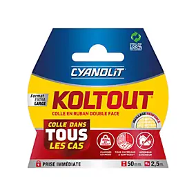 Ruban adhésif double face Cyanolit Koltout maxi 2,5 m x 49 mm